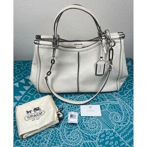 COACH Madison Parchment‎ White Leather Satchel Bag Purse Handbag Textured